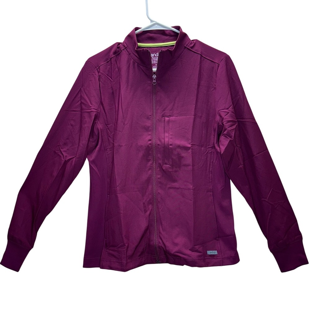 Landau Forward Women Mock Neck Scrub Jacket Wine Purple‎ LJ700 Zip Up Medium NWT
